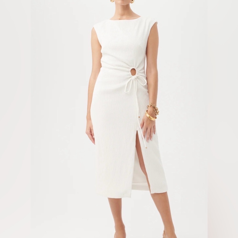 TRINA TURK EVELYN DRESS OFF-WHITE WITH CUTOUT SLEEVELESS MIDI DRESS SZ 8 NWT